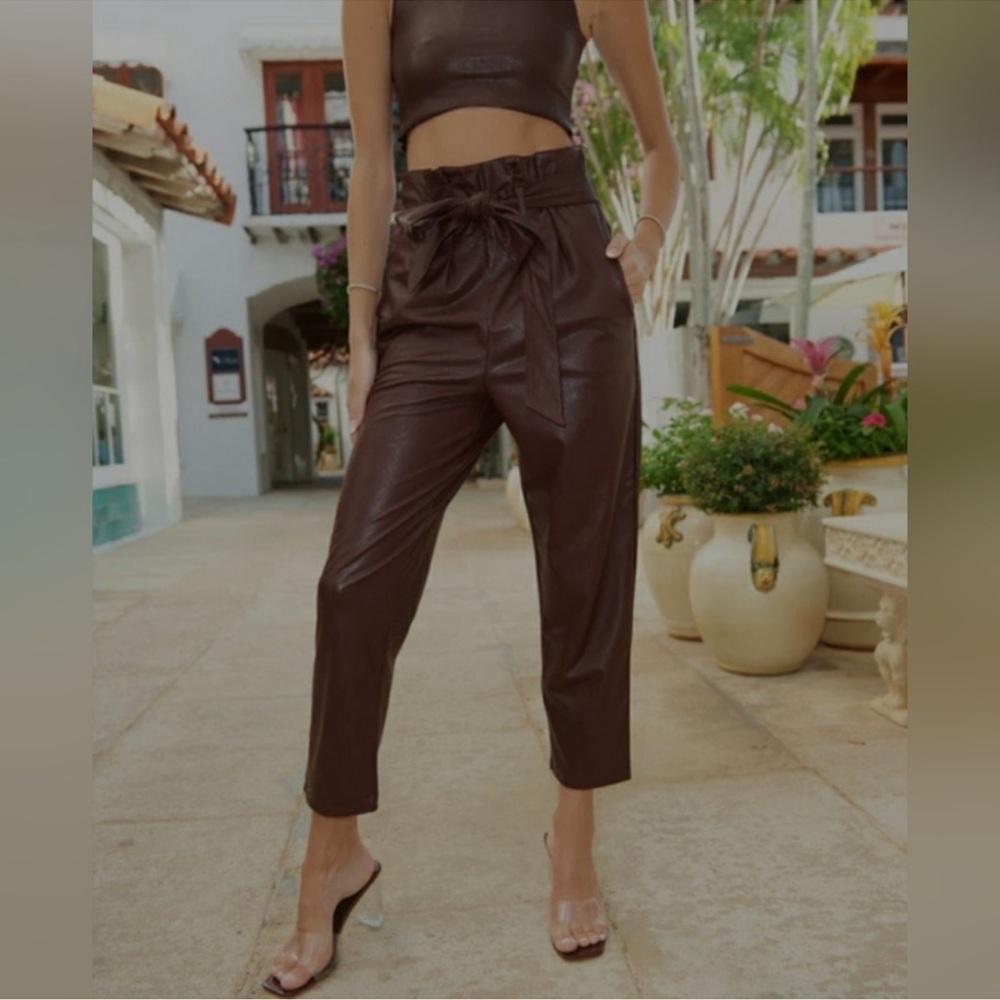 Commando Faux Leather Paperbag Pants in Oxblood NWT
